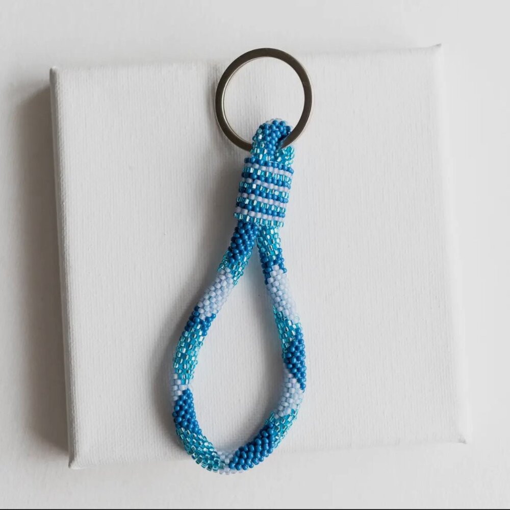 Blue Beaded Keychain